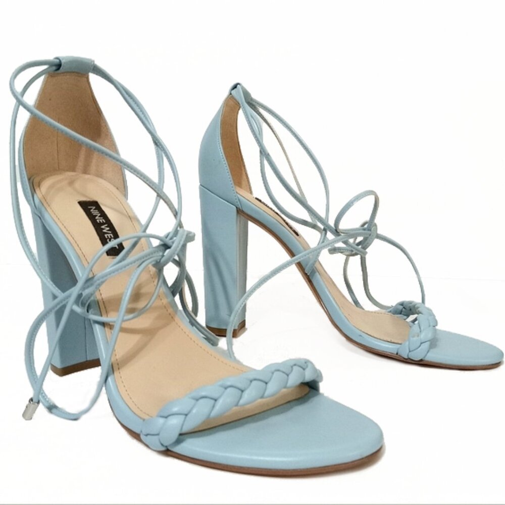 Nine West Monikka Blue Ankle Wrap Heeled Sandals Size 8.5